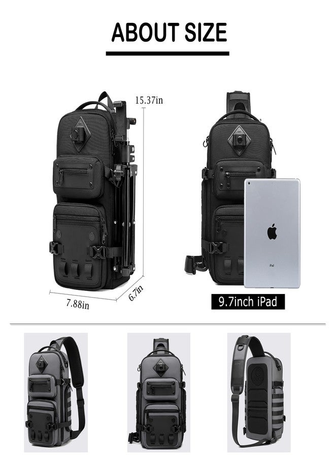 أوزوكو حقيبة ظهر تكتيكية من أوزوكو للرجال، حقيبة كتف مقاومة للماء مناسبة للمشي والتنزه والتخييم في الهواء الطلق (رمادي داكن) - Image 2