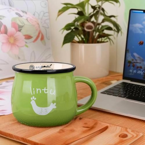 Spooky Ceramic Coffee Mug 350ml – Retro Big Belly Glazed Cup with Handle – Vintage Ceramic Milk, Tea & Breakfast Cup – Gift for Office, Home, or Special (Green) - Image 5