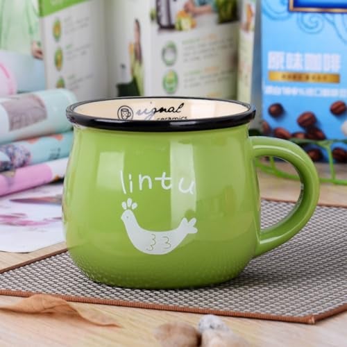 Spooky Ceramic Coffee Mug 350ml – Retro Big Belly Glazed Cup with Handle – Vintage Ceramic Milk, Tea & Breakfast Cup – Gift for Office, Home, or Special (Green) - Image 1