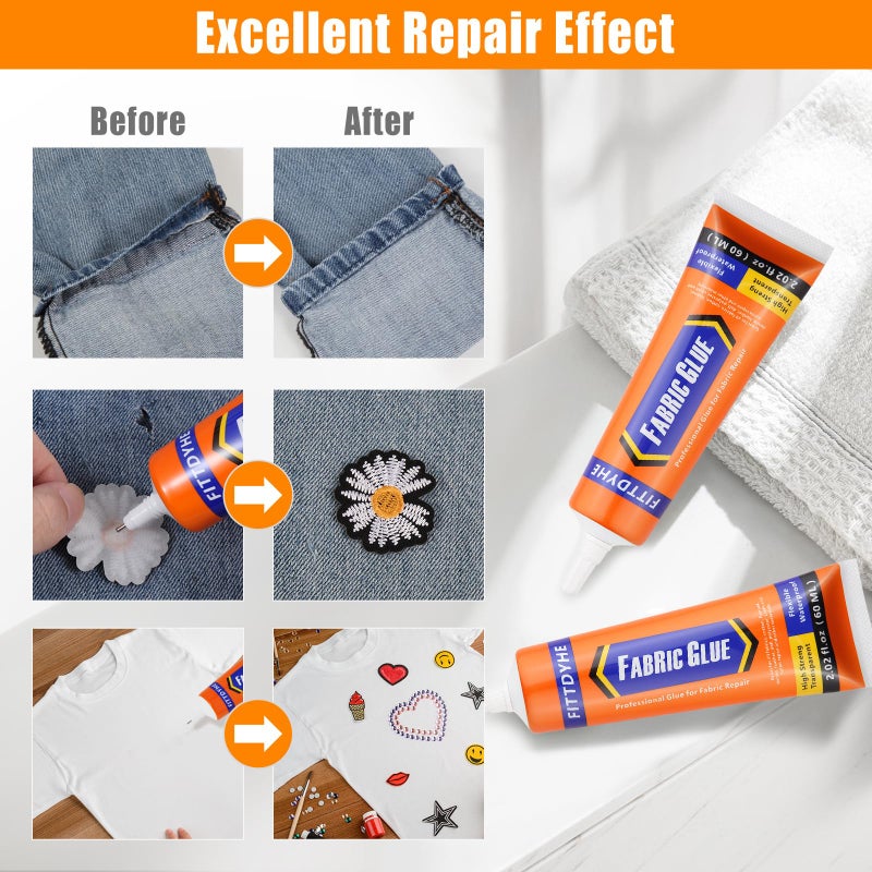 FITTDYHE Fabric Glue Permanent, 60 ML Washable Clear Clothing Glue, Super Fabric Glue for Rhinestones, Patches, Clothes, Denim, Leather, Polyester, Fabrics, Doll Repair, Flannel, Cotton - Image 4