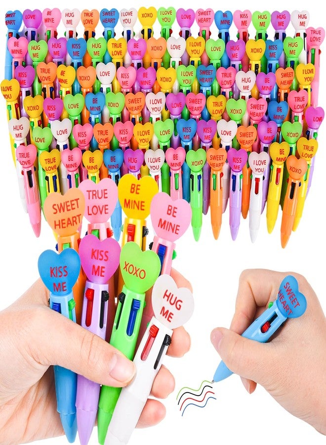 LiYiQ 100 Pcs Valentine's Day Conversation Multicolor Pen in One Cartoon Cute Fun 4-in-1 Pens Bulk Kawaii Be Mine Kiss Me Love Conversation Lovely Ballpoint Pens for Fun Gifts - Image 1