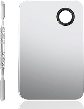 Sibba لوحة مكياج سيبا لوحة خلط مستحضرات التجميل لوحة أساس من الفولاذ المقاوم للصدأ مع ملعقة أداة فنان لوحة فن الأظافر الاحترافية لصالون المنزل خلط كريم الجمال فضي - Image 1