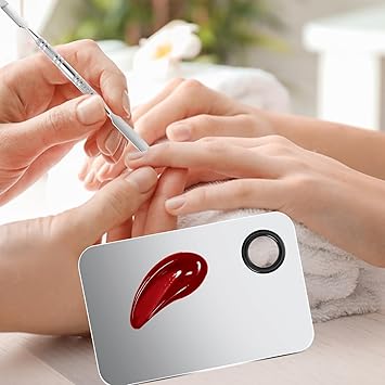 Sibba لوحة مكياج سيبا لوحة خلط مستحضرات التجميل لوحة أساس من الفولاذ المقاوم للصدأ مع ملعقة أداة فنان لوحة فن الأظافر الاحترافية لصالون المنزل خلط كريم الجمال فضي - Image 4