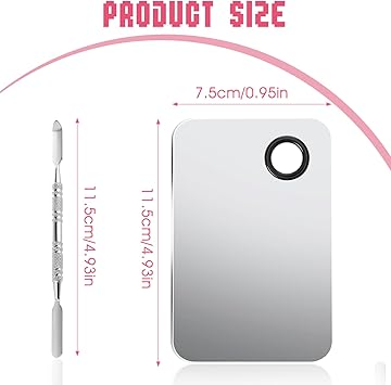 Sibba لوحة مكياج سيبا لوحة خلط مستحضرات التجميل لوحة أساس من الفولاذ المقاوم للصدأ مع ملعقة أداة فنان لوحة فن الأظافر الاحترافية لصالون المنزل خلط كريم الجمال فضي - Image 2