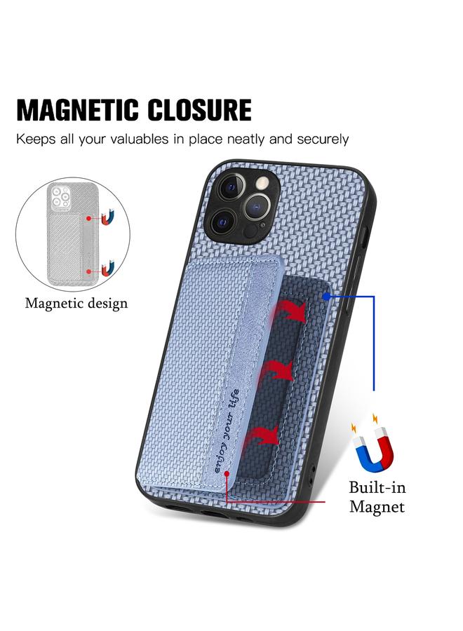 اس-توب جراب هاتف iPhone 12 Pro Max مصنوع من ألياف الكربون وحقيبة بطاقات مغناطيسية - Image 3
