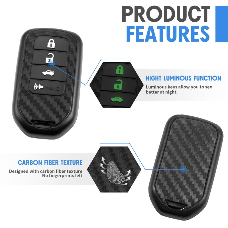 WORCAS Key Fob Case Carbon Fiber Pattern Silicone Cover Compatible with Honda Accord Hybrid Civic Civic Type R Civic Touring CR-V CR-Z FIT HR-V Insight Hybrid Odyssey Pilot 3 4 Button, HDSA4-SCE1 - Image 3