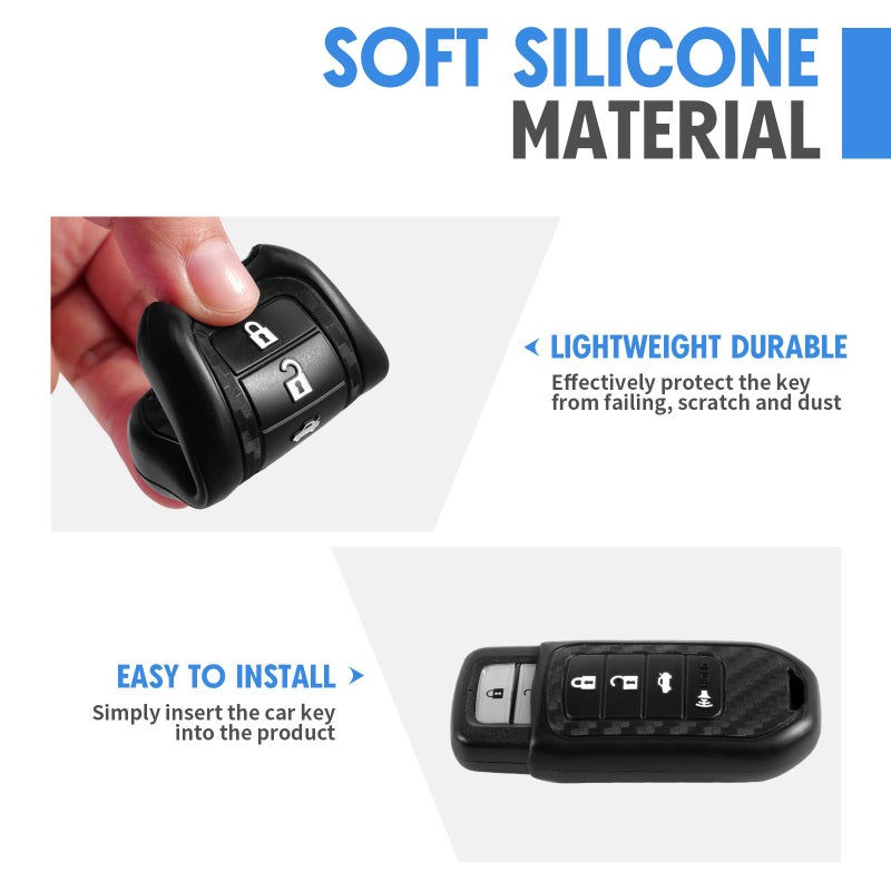 WORCAS Key Fob Case Carbon Fiber Pattern Silicone Cover Compatible with Honda Accord Hybrid Civic Civic Type R Civic Touring CR-V CR-Z FIT HR-V Insight Hybrid Odyssey Pilot 3 4 Button, HDSA4-SCE1 - Image 4