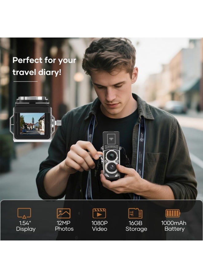 Generic Vintage Mini Digital Camera, Point and Shoot Cameras with 16 GB Card, 1080P FHD Video Camera, Vlogging Camera for Beginners Teens Adults Kids, Autofocus, Portable TLR Style Retro  - Image 2