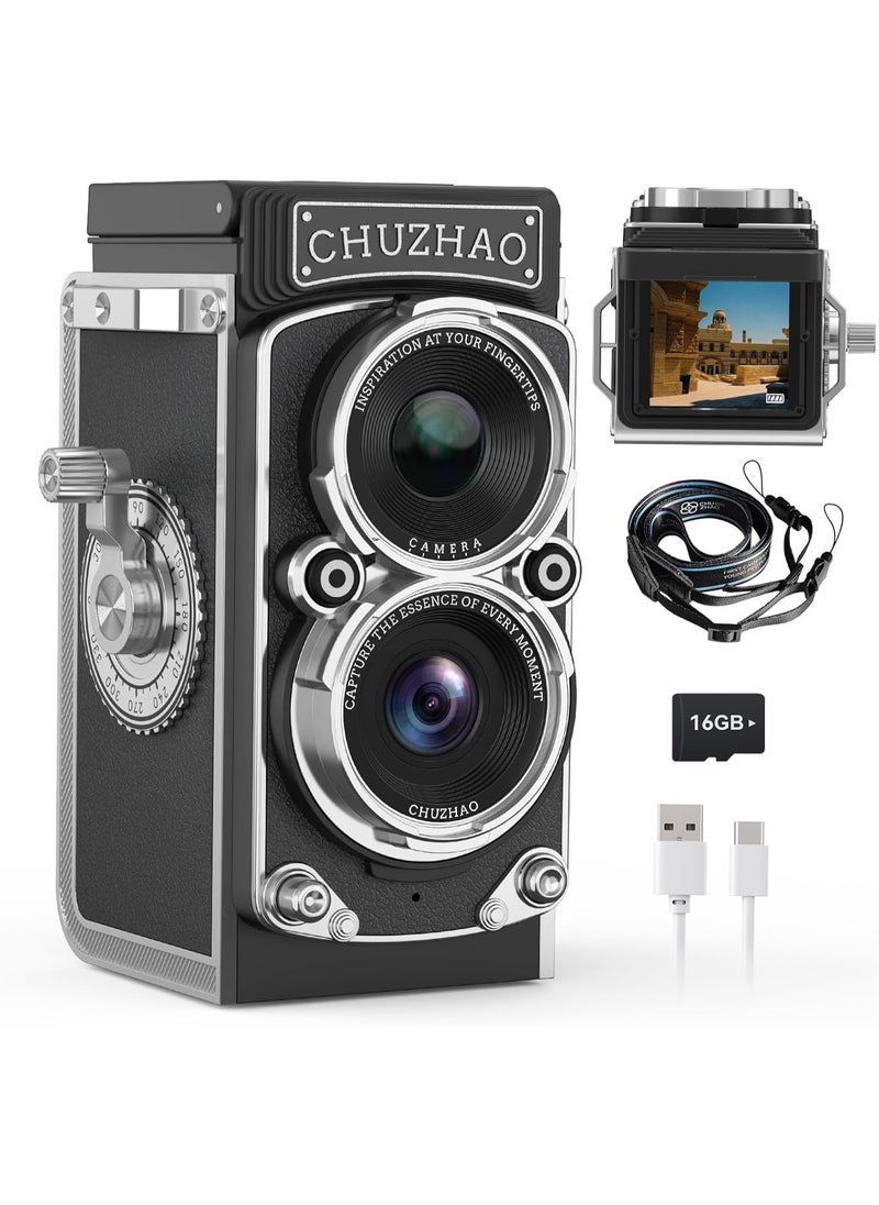 Generic Vintage Mini Digital Camera, Point and Shoot Cameras with 16 GB Card, 1080P FHD Video Camera, Vlogging Camera for Beginners Teens Adults Kids, Autofocus, Portable TLR Style Retro  - Image 1
