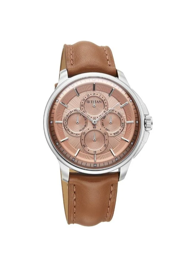 تيتان Men's Leather Analog Watch 90217SL01 - 42 mm