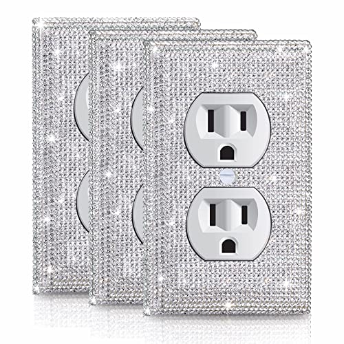 Gaocai 3 Pcs Silver Shiny Silver Rhinestones Light Switch Cover Plate Decorative Wall Plate Outlet Covers Wall Plate Durable Wall Outlet - Image 1