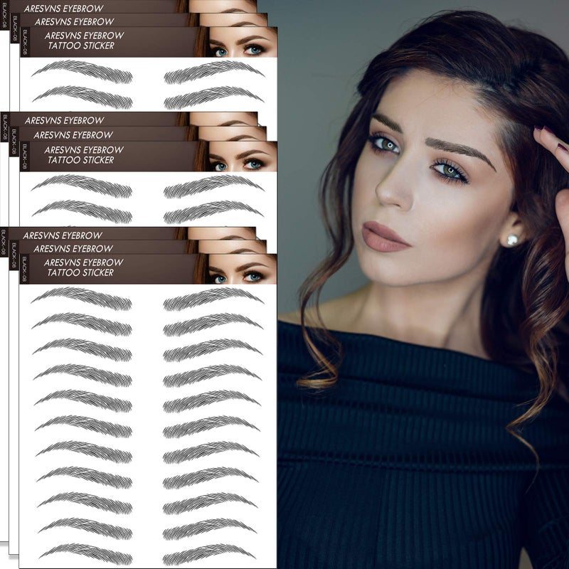 Aresvns Black Eyebrows Tattoo - 99 Pairs! Waterproof, Long-lasting 3-5 Days, 4D Realistic, Well-made Eyebrow Transfer Sticker - Image 1