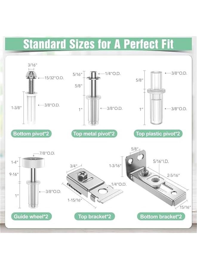 Bifold Door Hardware Repair Kit2 Pack Bifold Sliding Closet Doors Replacement Parts Include Top & Bottom Bracket7/8 to 1 TrackFolding Pocket Door Replacement Parts Set - Image 2