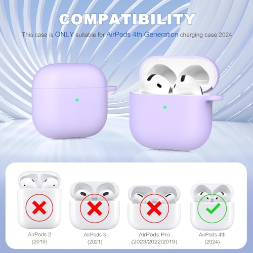 Meyaar for Apple AirPods 4 ​​​​​​​Case Cover with Keychain, Soft Skin Silicone Case Cover, Full Protective Case Cover Compatible with Apple AirPods 4 Case 2024 (Lilac) - Image 2