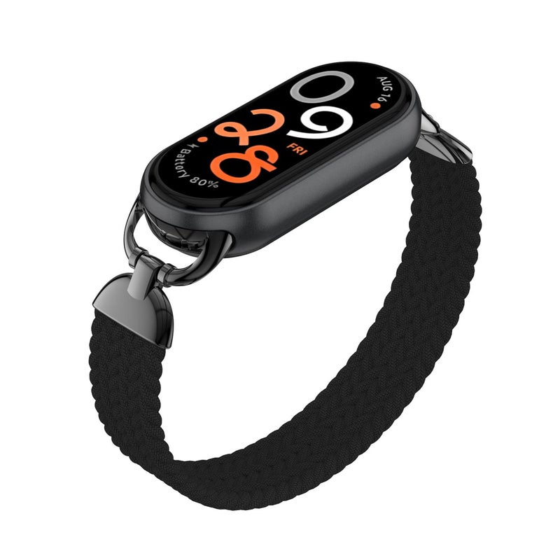 erorex For Xiaomi Smart Band 10 / 9 / 8 Metal Head Single Woven Nylon Watch Band, Size:S(Black) - Image 1