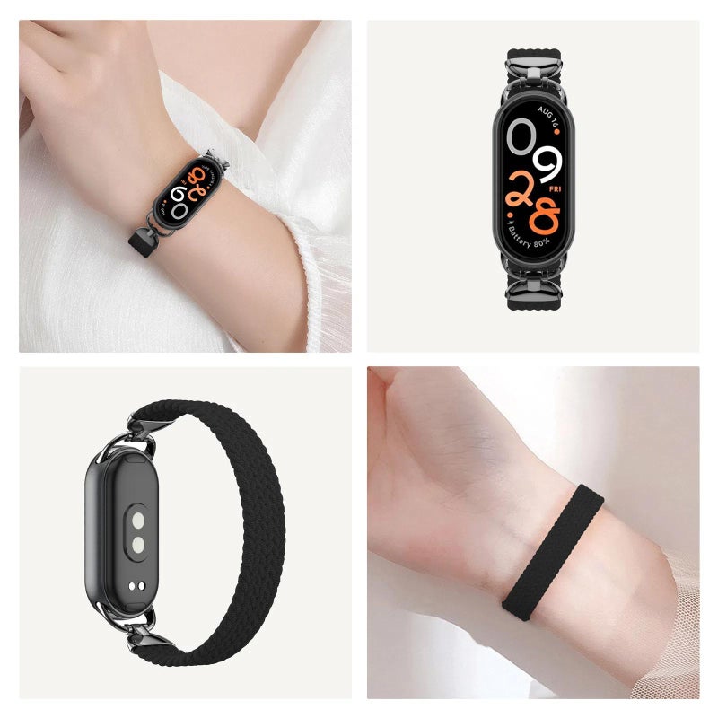 erorex For Xiaomi Smart Band 10 / 9 / 8 Metal Head Single Woven Nylon Watch Band, Size:S(Black) - Image 5