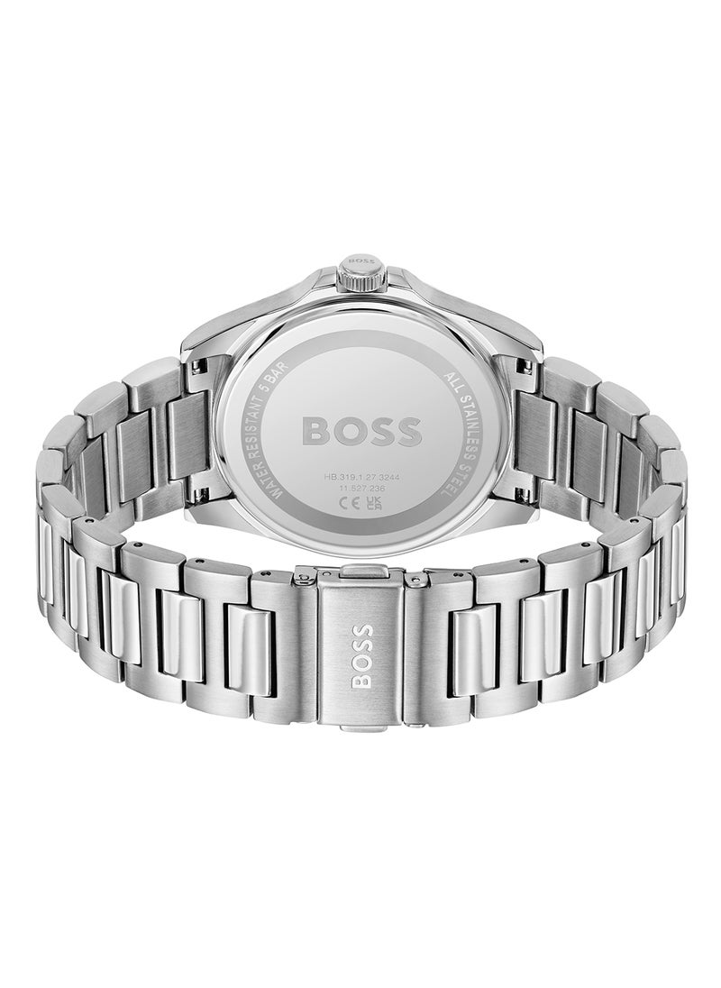 HUGO BOSS ساعة هوجو بوس الدائرية التناظرية للرجال بعلبة فضية وبيضاء - 1514176  - Image 2