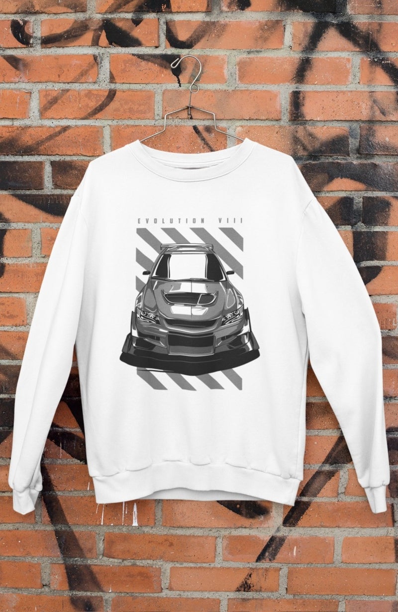 Fuddy Moda Lancer Evolution VIII Printed Hoodless Sweatshirt, Unisex Oversize Car Themed Sweat  - Image 1