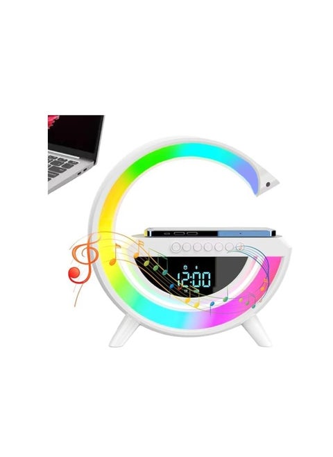 Wireless LED Lamp with Bluetooth Speaker G Shape Light, Smart LED Table Lamp with Timer, Color Changing Light, Charger, Clock, Alarm, Mobile Holder, Bedside Table for Home, Digital, H