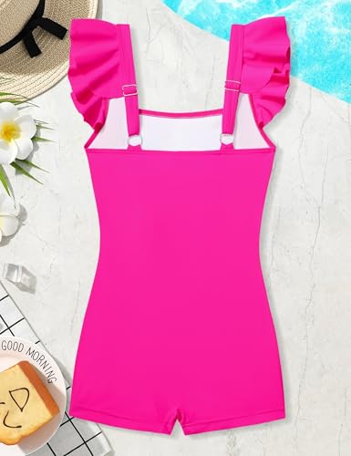 Aulyffo Girls Swimsuit Size 10 Bathing Suits for Girl One Piece Bathing Suit Solid Swimsuits Ruched Sleeveless Girls' Swimwear Pink 9-10 Years - Image 5