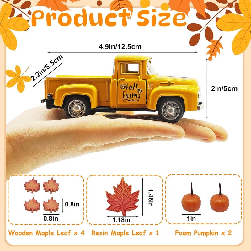 YimiBloss 4.9″ Mini Fall Vintage Metal Pumpkin Truck Decor with Pumpkins and Maple Leaves - Fall Rustic Farmhouse Style Table Centerpiece, Thanksgiving & Autumn Havest Tiered Tray Decoration for Home Kitchen - Image 3