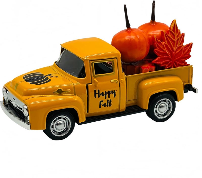 YimiBloss 4.9″ Mini Fall Vintage Metal Pumpkin Truck Decor with Pumpkins and Maple Leaves - Fall Rustic Farmhouse Style Table Centerpiece, Thanksgiving & Autumn Havest Tiered Tray Decoration for Home Kitchen - Image 1