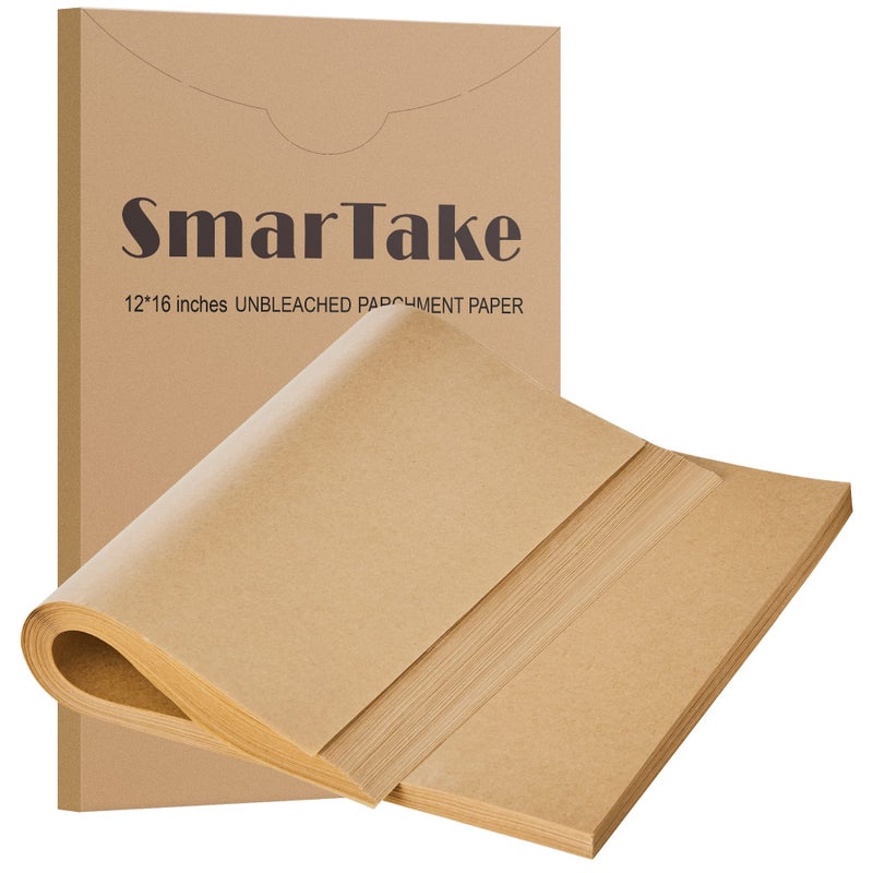 SMARTAKE 200 Pcs Parchment Paper Baking Sheets 12x16 Inches NonStick Precut Baking Parchment for Baking Grilling Air Fryer Steaming Bread Cup Cake Cookie and More Unbleached