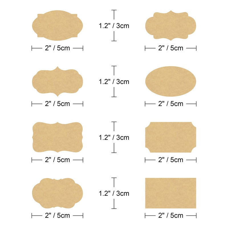 Wisdompro Fancy Shape Kraft Label Stickers, Self Adhesive Gift Tag Stickers Blank Writable Labels for Essential Oil Bottles, Jars, Food Containers (256 Pcs, Small) - Image 2