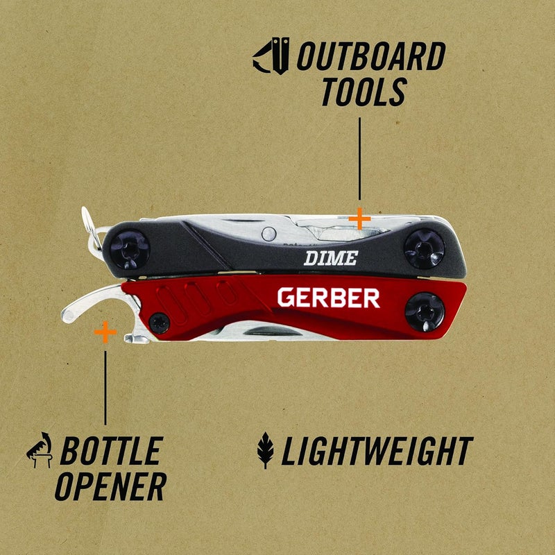 Gerber أداة متعددة الاستخدامات Gear Dime 12 في 1 - كماشة ذات أنف رفيع، سكين جيب، سلسلة مفاتيح، فتاحة زجاجات - معدات وأدوات EDC، هدايا للرجال - أحمر - Image 3