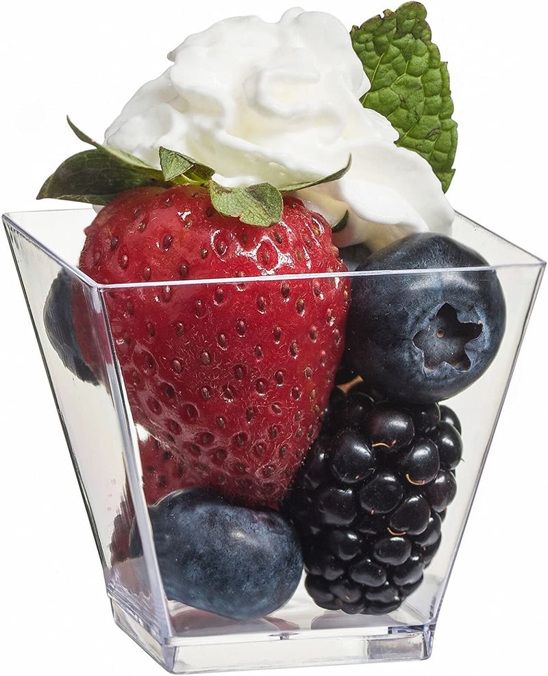 Zappy 200 Ct 2 oz Plastic Dessert Cups  Appetizer Yogurt Parfait Mini Tasting Sample Cups  Elegant Square Mini Cube Shot Glasses  Clear Disposable Party Cups for Ice Cream