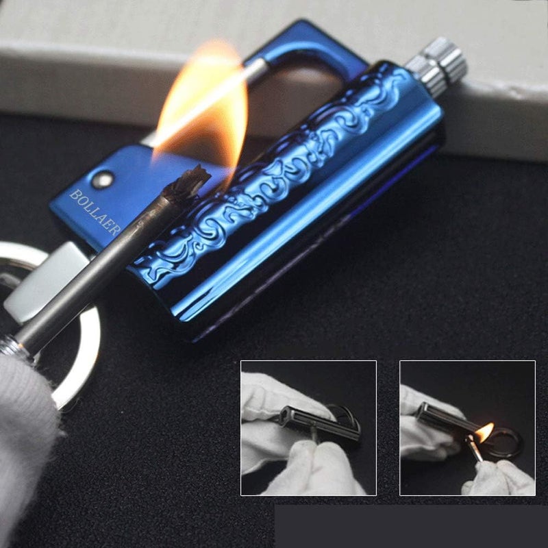 BOLLAER Outdoor Emergency Fire Starter Flint Match Lighter Keychain, Flint Metal Matchstick Fire Starter with Keychain for Camping Hiking Best Gift (Blue) - Image 1