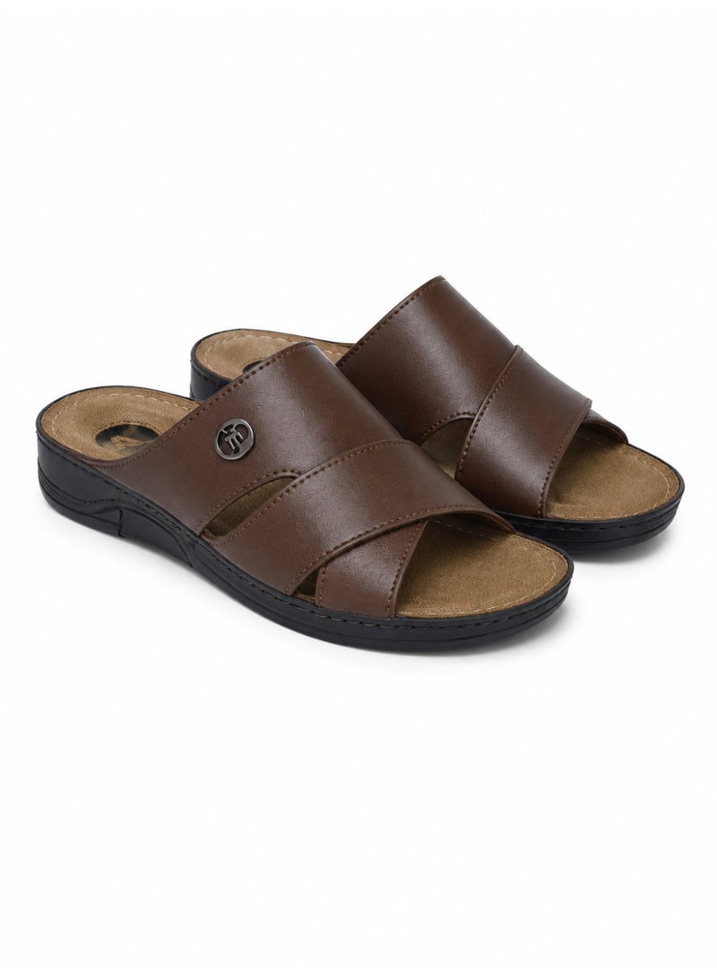 Men's Leather Slide Sandals, Comfortable Open Toe Slippers with Soft Cushioned Footbed, Lightweight Slip-On Casual Walking Sandals for Indoor & Outdoor Daily Wear - Image 1