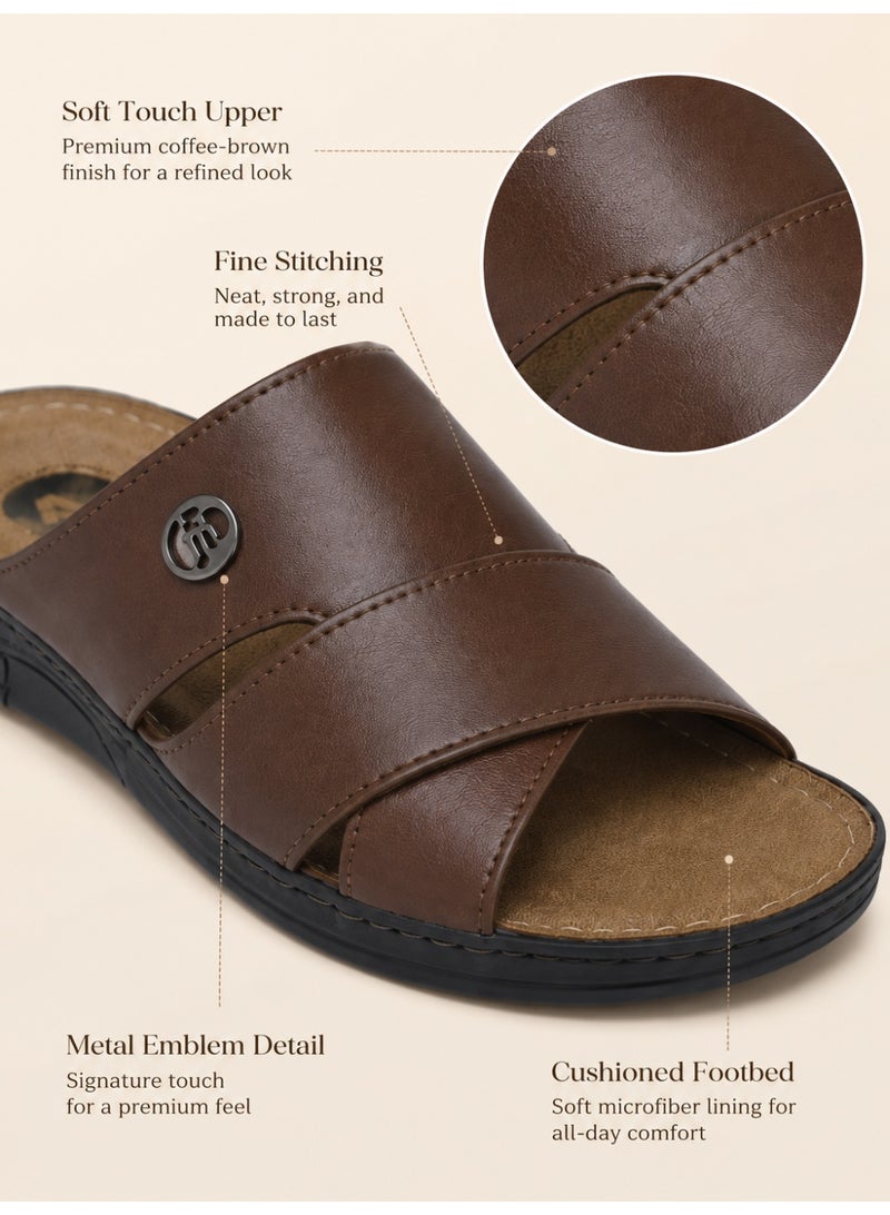 Men's Leather Slide Sandals, Comfortable Open Toe Slippers with Soft Cushioned Footbed, Lightweight Slip-On Casual Walking Sandals for Indoor & Outdoor Daily Wear - Image 4