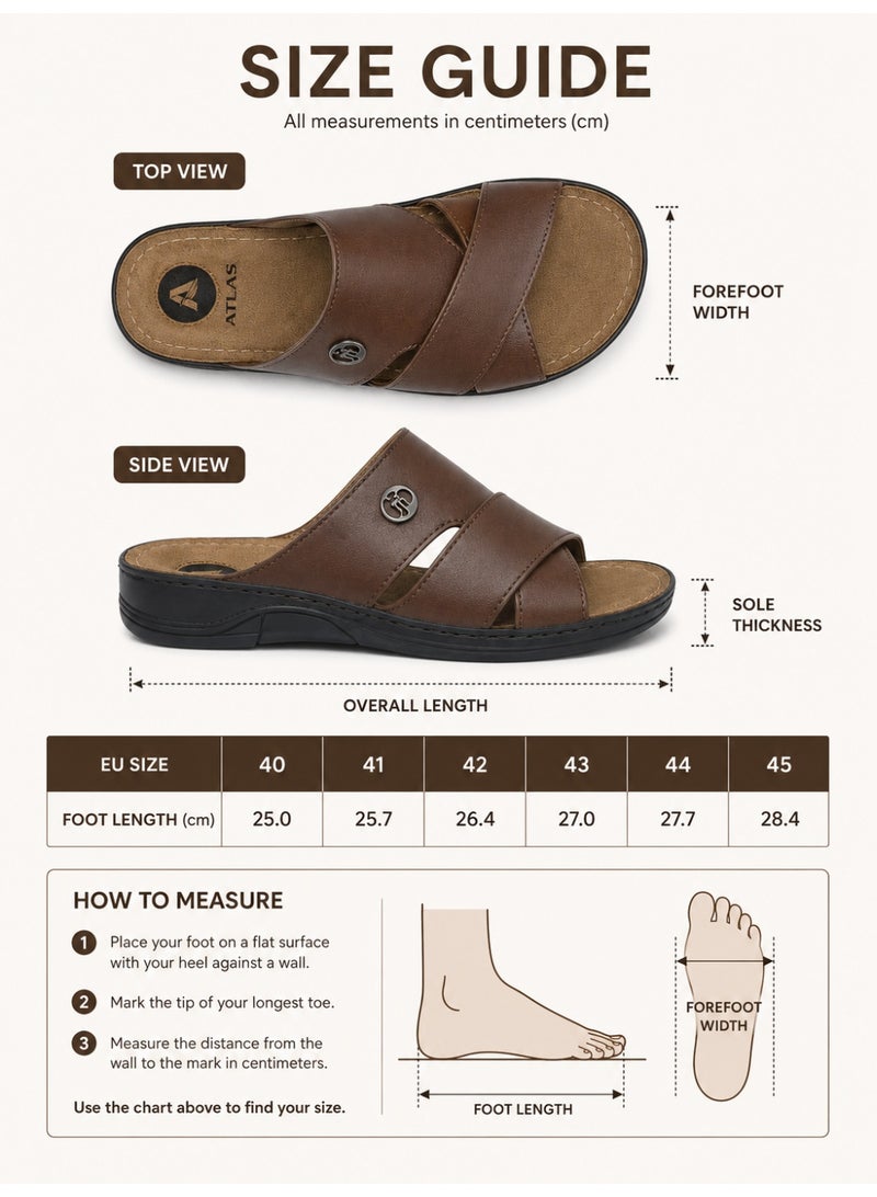 Men's Leather Slide Sandals, Comfortable Open Toe Slippers with Soft Cushioned Footbed, Lightweight Slip-On Casual Walking Sandals for Indoor & Outdoor Daily Wear - Image 5