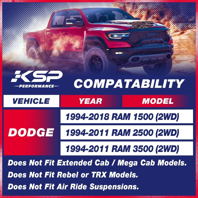 KSP PERFORMANCE KSP 3inch Level kit for Dodge Ram 1500 2WD 1994-2018, 3" Front Coil Spring Spacers Compatible with Ram 2500 3500 2WD 1994-2011, PU Suspension Leveling Lift Kits Raise 3in on Dodge Ram (2pcs Black) - Image 2
