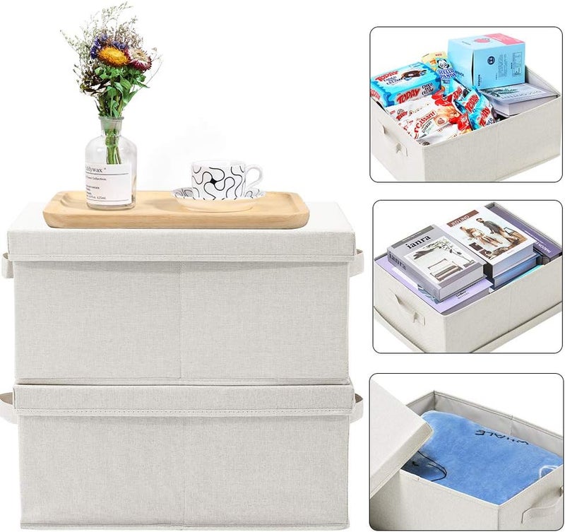 HOONEX Foldable Storage Bins with Lids, 2 Pack, Storage Boxes with Carrying Handles and Sturdy Heavy Cardboard, 16.5" L x 11.8" W x 7.5" H for Shoes, Books, Clothes, Linens, Beige - Image 2