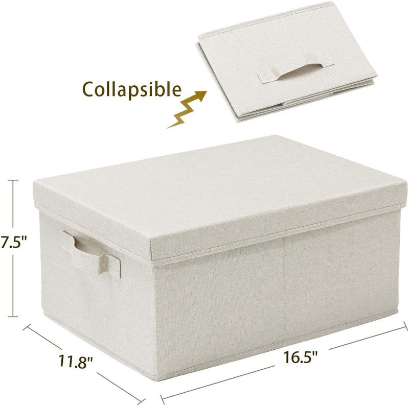 HOONEX Foldable Storage Bins with Lids, 2 Pack, Storage Boxes with Carrying Handles and Sturdy Heavy Cardboard, 16.5" L x 11.8" W x 7.5" H for Shoes, Books, Clothes, Linens, Beige - Image 5