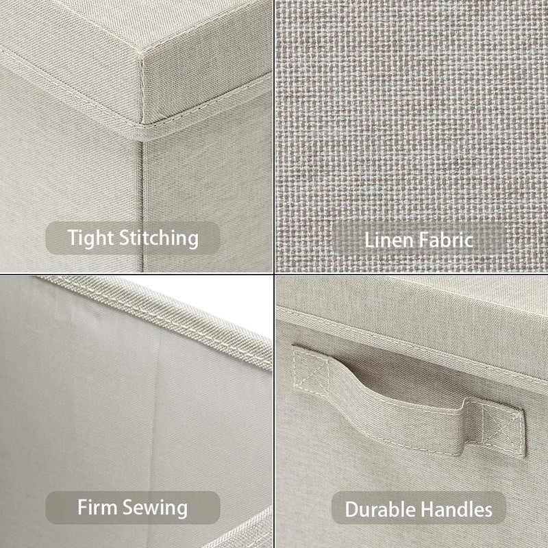 HOONEX Foldable Storage Bins with Lids, 2 Pack, Storage Boxes with Carrying Handles and Sturdy Heavy Cardboard, 16.5" L x 11.8" W x 7.5" H for Shoes, Books, Clothes, Linens, Beige - Image 4