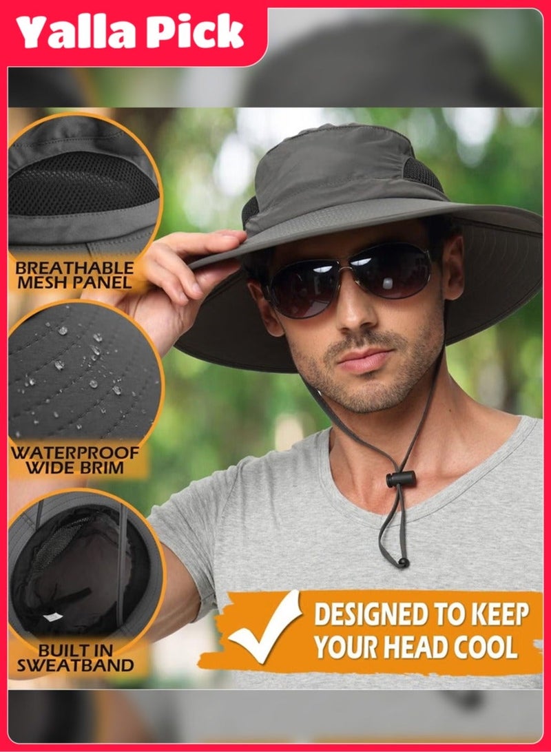 Yalla Pick Breathable Cowboy Hat, Sun Hat UV Protection,Wide Brim Boonie Hat for Men and Women,  Outdoor Fishing Hiking Beach(Grey) - Image 3