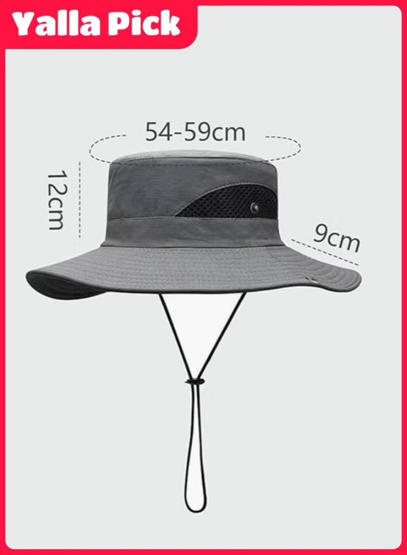 Yalla Pick Breathable Cowboy Hat, Sun Hat UV Protection,Wide Brim Boonie Hat for Men and Women,  Outdoor Fishing Hiking Beach(Grey) - Image 2