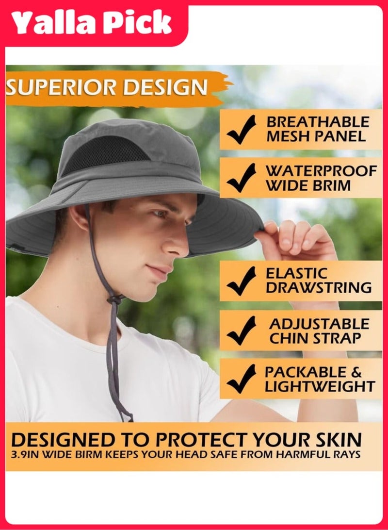 Yalla Pick Breathable Cowboy Hat, Sun Hat UV Protection,Wide Brim Boonie Hat for Men and Women,  Outdoor Fishing Hiking Beach(Grey) - Image 5