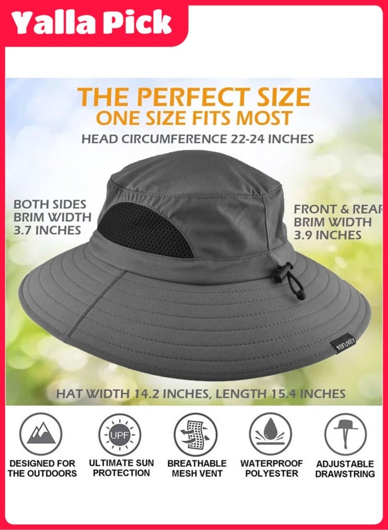 Yalla Pick Breathable Cowboy Hat, Sun Hat UV Protection,Wide Brim Boonie Hat for Men and Women,  Outdoor Fishing Hiking Beach(Grey) - Image 4