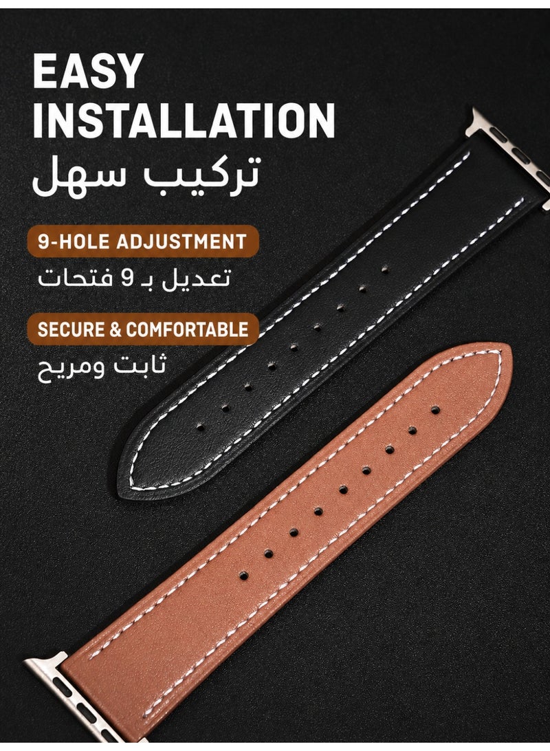 Leather Strap Compatible Apple Watch 38mm/40mm/41mm/42mm(series 10) Display, Waterproof Durable Watch Band  Compatible with iWatch Series 11/10/9/8/7/6/5/4, SE/SE2/SE3, Microfiber leather, Black - Image 3