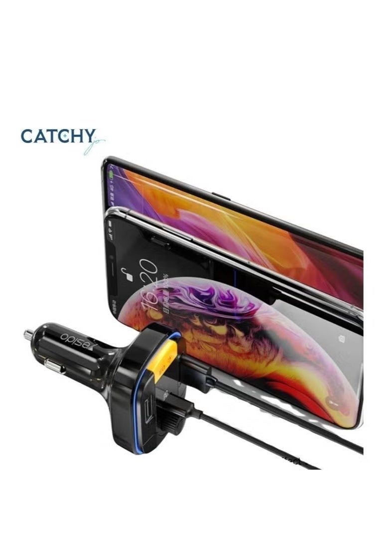 CATCHY Y45 Bluetooth 5.0 Car Charger FM Transmitter with Dual USB Fast Charging Ports, Digital Voltage Display, Hands-Free Calling, HiFi Music Playback, RGB LED Light, Smart Voltage Monitoring & FM Radio Support – Works with iPhone, Samsung & Android Devices - Image 4