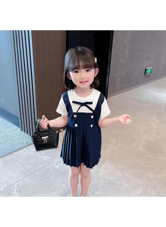 Girls Pleated Princess Skirt Summer New Children's Fake Two-piece Western Style Dress Baby Girl College Style Skirt