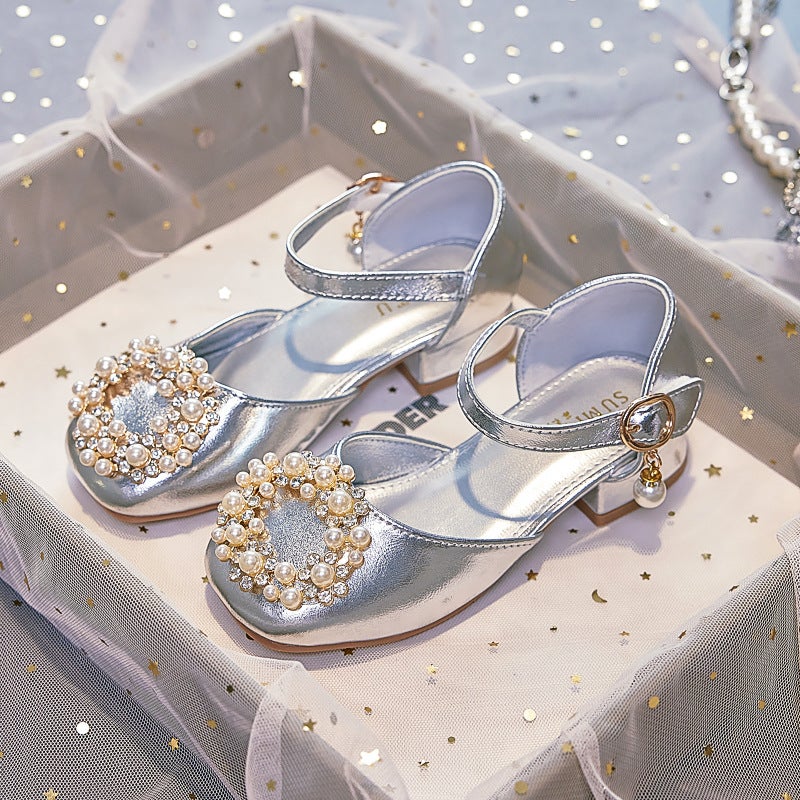 Girls'' Princess Sandals 2026 Summer Fashion Stylish Children''s Performance Shoes Closed-Toe High-Heeled Apricot-Colored Soft-Soled Shoes - Image 1