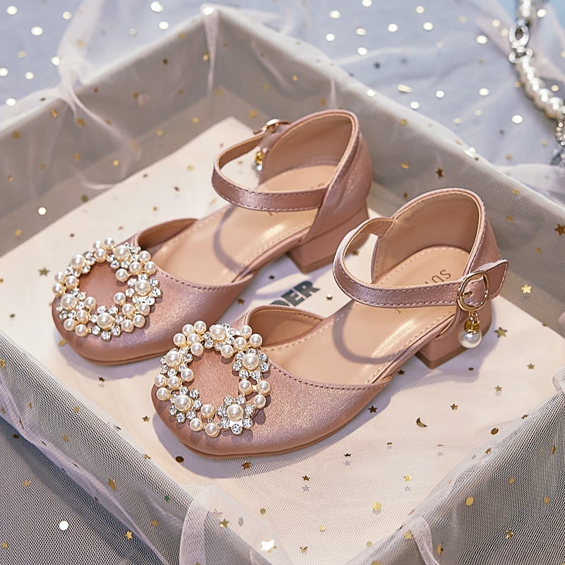 Girls'' Princess Sandals 2026 Summer Fashion Stylish Children''s Performance Shoes Closed-Toe High-Heeled Apricot-Colored Soft-Soled Shoes - Image 3