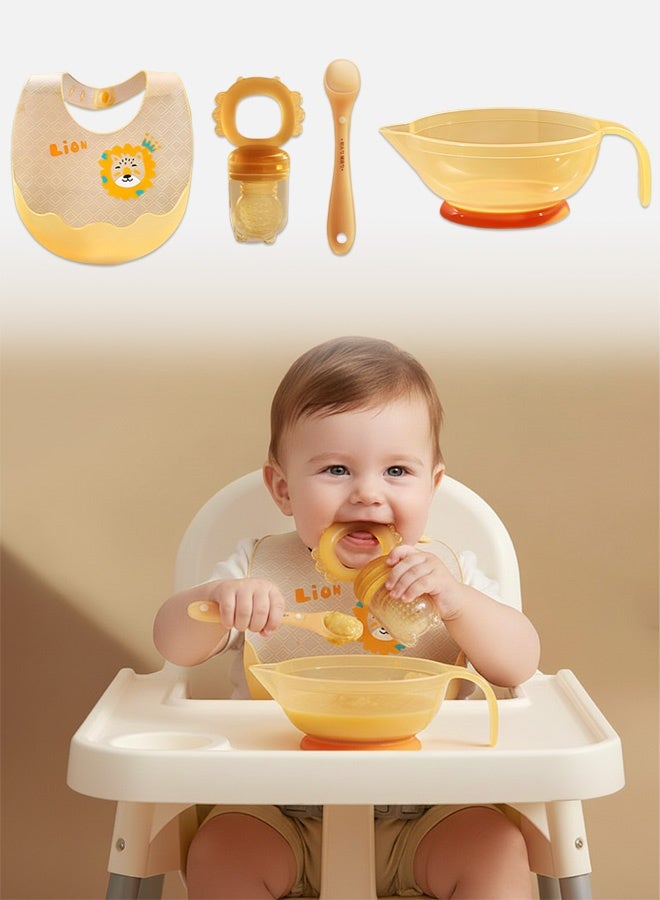 Sharpdo 4Pcs Baby Silicone Feeding Set, Led Weaning Supplies for Baby, Include Soft Spoon, Fruit Feeder, Silicone Bib, Toddler Bowl, Dinnerware Dishes for Kids - Image 1