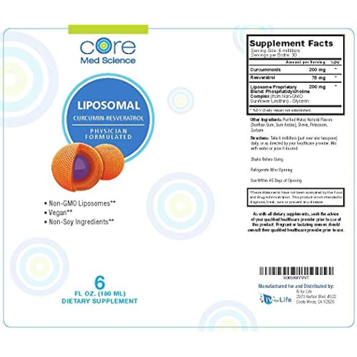 Core Med Science Liposomal Curcumin + Resveratrol Liquid Supplement, High Absorption – Supports Healthy Inflammation Response for Joint, Heart, Brain Health – 6 Fl. Oz, 30 Servings, Made in USA - Image 2