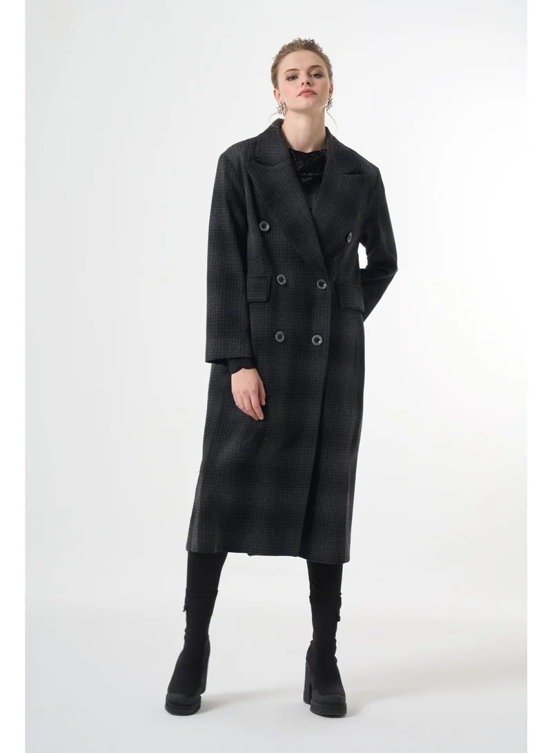 MissWhence  Double-breasted Overcoat - Grey for Women | Best Price UAE